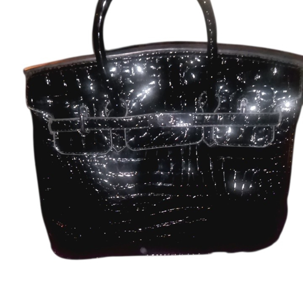 Patent Black Tote Bag with Top Handles